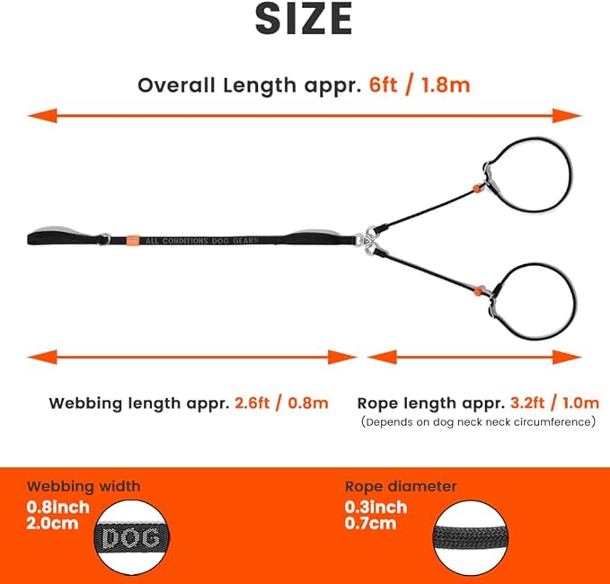 Howgo Double Slip Leash Slip Lead with Two Handles| Dual Dog Slip Lead for 2 Dogs,360° Swivel No Tangle | Dog Training Collar | Double Clip Leash Coupler and Splitter (Multicolor, 6FT)