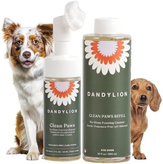 Dandylion Clean Paws Value Set – No‑Rinse Foaming Paw Cleaner with Built‑in Brush + 10 fl oz Refill