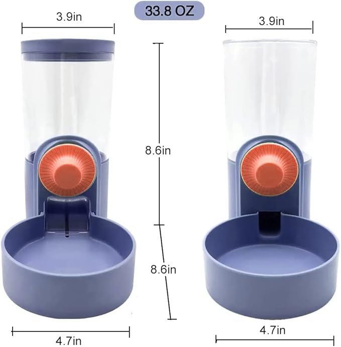 Pet Hanging Automatic Feeders Drinking Bowls 40oz, Auto Gravity Pet Feeding Water Set, Cage Pet Feeding Bowls Dispenser for Cats Dogs Puppy, Rabbit Hamsters Chinchilla Hedgehog (Blue-Water)