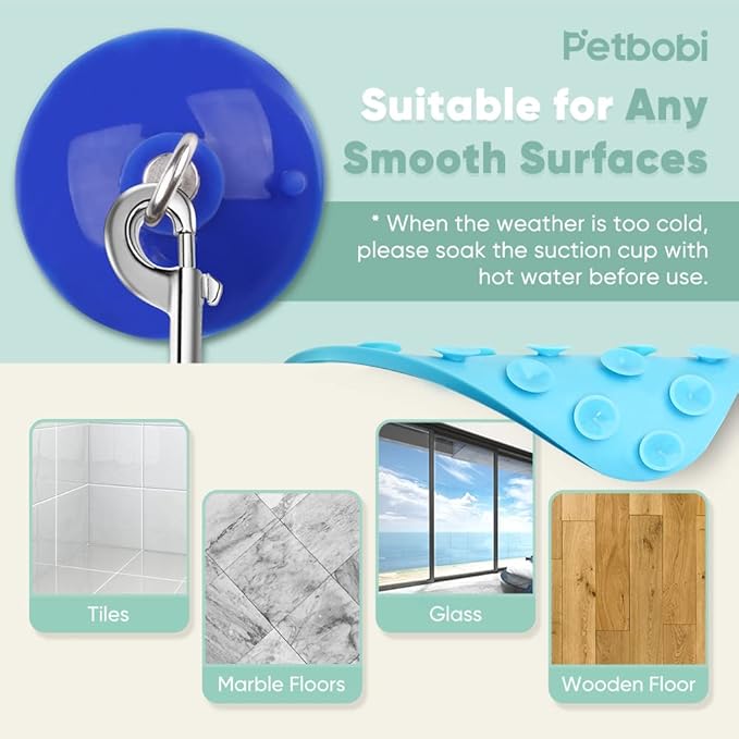 Petbobi Dog Bathing Tether with Heavy Suction Cup Lick Mat, Pet Grooming Tub Restraint Leash with Dog Scrubber for Bath, Adjustable Cat Fixed Safety Rope for Shower, Blowing, Trimming, Brushing Pet