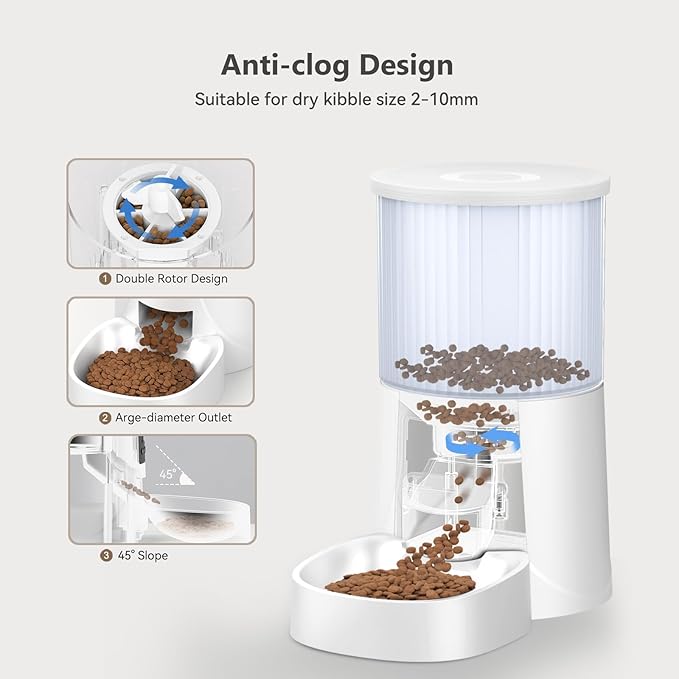 Automatic Cat Feeder: 4L Timed Cats Food Dispenser Programmable 1-6 Meal for Cat and Small Medium Dog- Auto Pet Feeder Dual Power Supply with Desiccant Bag& | Easy to Clean White