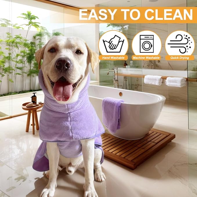 Medium to Large Size Dog Bathrobe, Quick Drying Super Absorbent Used for After Bathing, Warm Dog Towels, Adjustable Hoodies and Belts for Pet Dogs Bath Clothes Products (Purple, 5XL)