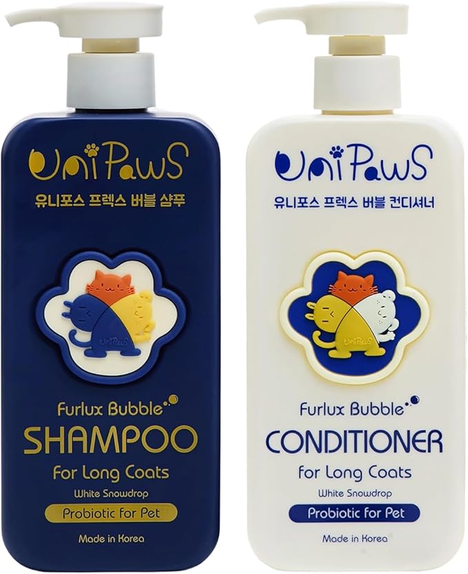 Unipaws Biotin Shampoo & Conditioner Set for Long-Haired Dog β Detangling, Deshedding, Thicking Hair for Senzitive Skin Healthy, Lustrous Fur β Medicated & EWG Green, Made in Korea, 2Γ16.9 Fl Oz