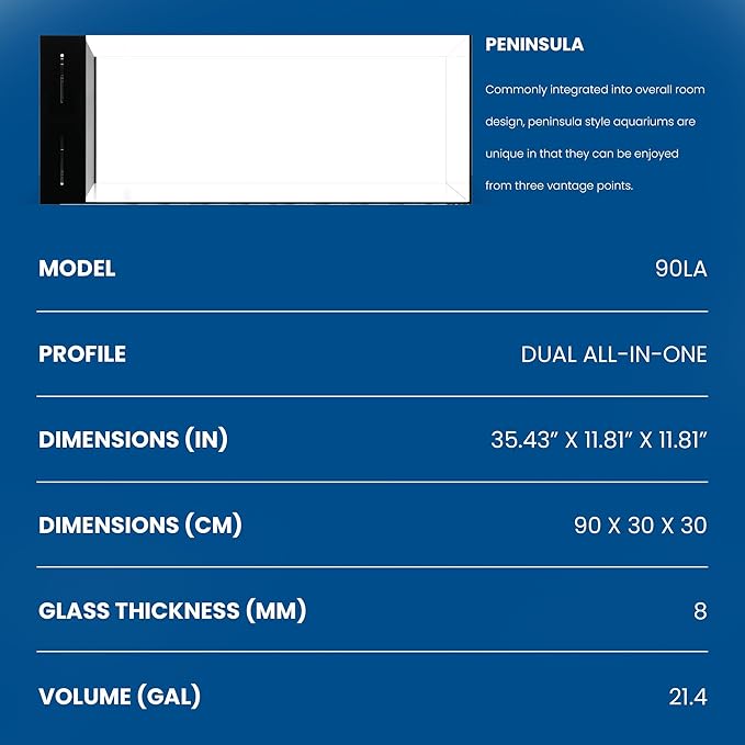 Ultum Nature Systems Dual AIO - Freshwater/Saltwater Compatible All in One Rimless Tank with Triple Chamber Filtration System, Integrated Filter Aquarium w/Leveling Mat - 21 Gallon, 90LA, Black