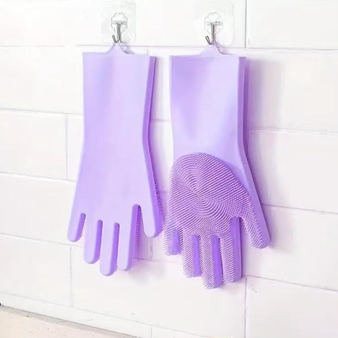 Pet Grooming Gloves,Heat-Resistant Silicone Gloves with High-Density Teeth for Enhanced Massaging and Bathing of Dogs and Cats (Purple, 1 Pair)