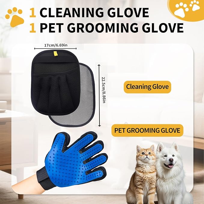 Pet Hair Removal Glove, Cats Dogs Grooming Gloves Pet Hair Removal Tool, 2025 Upgrade Reusable Pet Hair Remover Glove(1 Pet Grooming Glove & 1 Cleaning Glove)