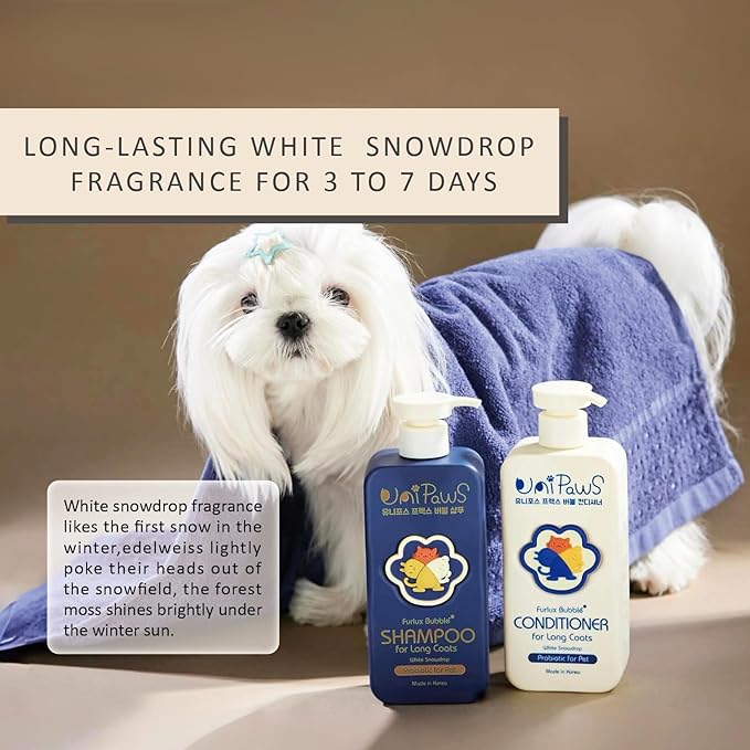 Unipaws Biotin Shampoo & Conditioner Set for Long-Haired Dog β Detangling, Deshedding, Thicking Hair for Senzitive Skin Healthy, Lustrous Fur β Medicated & EWG Green, Made in Korea, 2Γ16.9 Fl Oz