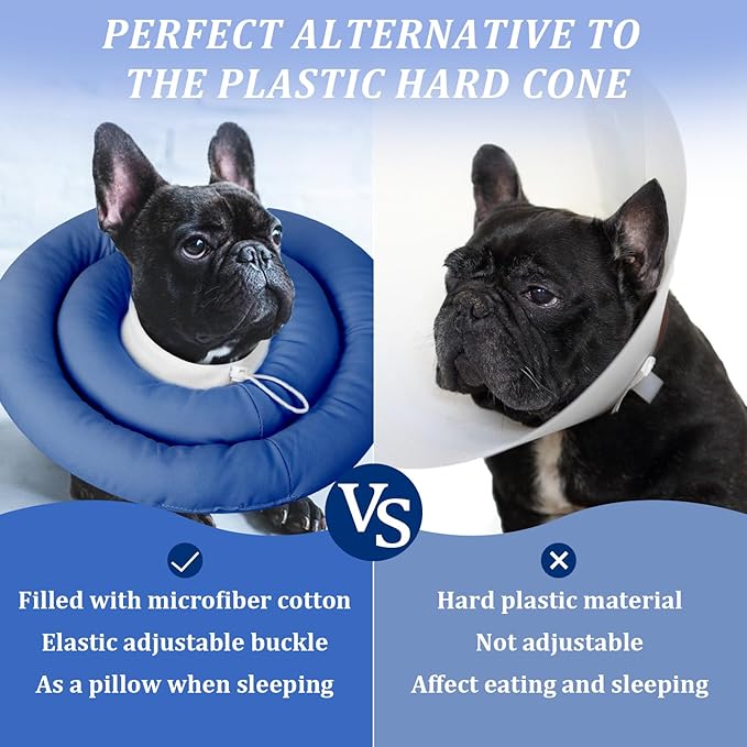 IDOMIK Dog Recovery Collar, Waterproof Soft Dog Cone After Surgery, Comfy Protective Elizabethan Collar Alternative for Dogs Cats, Adjustable Pet Neck Donut Cone Anti-Licking Biting Wounds,Navy,XL