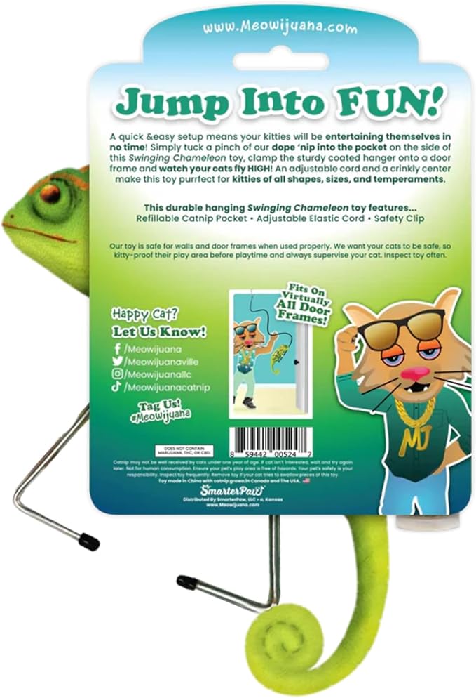 Meowijuana Jump 'n' Jamb Door Hanging Cat Toy | Chameleon | Refillable Interactive Catnip Toy | Promotes Play and Cat Health | Includes Potent Catnip Grown in North America