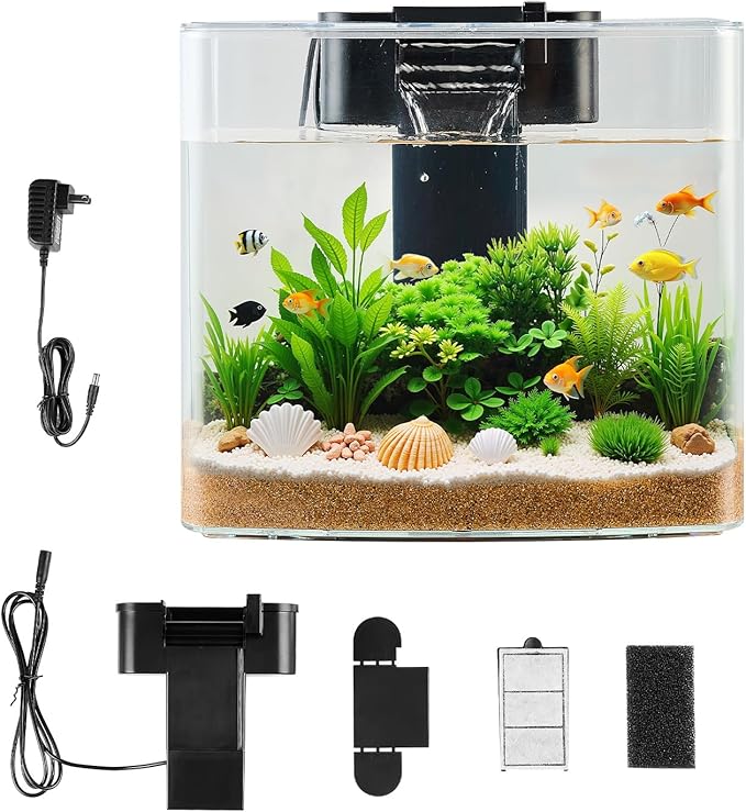 VEVOR Fish Tank Aquarium, 3.5 Gallon Arch Ultra-Clear GPPS Starter Smart Tank Adjustable 3 Color Lighting, Self Cleaning System Fishbowl for Freshwater & Saltwater Fish Home, Office, or Pet Use