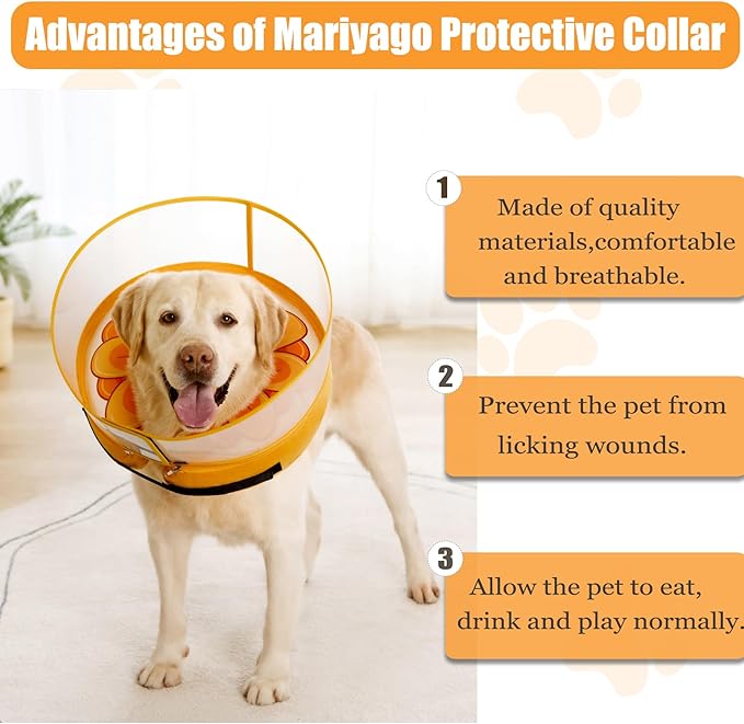 Inflatable Dog Cone Collar with Enhanced Anti-Licking, Soft Neck Donut for Dogs Cats, Recovery Pet Cone Collar After Surgery for Large Medium Small Dogs (Yellow Flower, Medium)