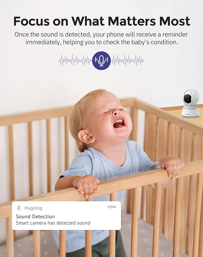 Hugolog 4K 8MP Indoor Pan/Tilt Security Camera with Auto-Focus(2pcs),Ideal for Baby Monitor/Pet Camera/Home Security,Starlight Color Night Vision,Human/Pet AI,Noise Reduction,US Cloud,Works with Alexa