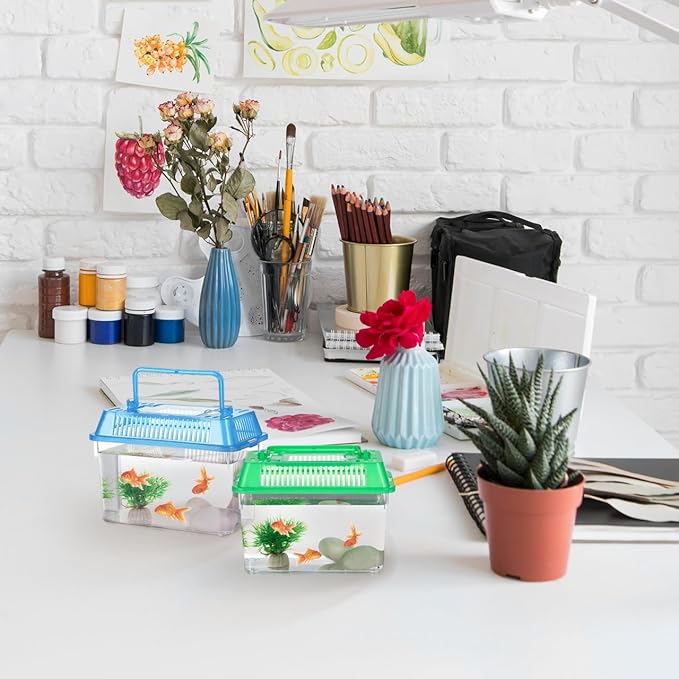 4pcs Portable Handheld Fish Tank Lightweight Aquarium for Turtle Goldfish and Hamster Transparent Container with Creative Design for Easy Feeding and Cleaning