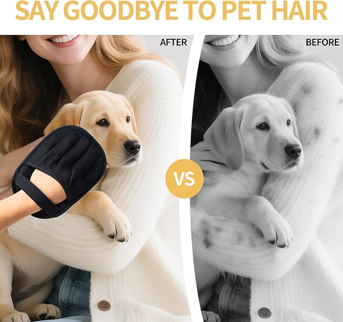 Pet Hair Removal Glove, Cats Dogs Grooming Gloves Pet Hair Removal Tool, 2025 Upgrade Reusable Pet Hair Remover Glove(1 Pet Grooming Glove & 1 Cleaning Glove)