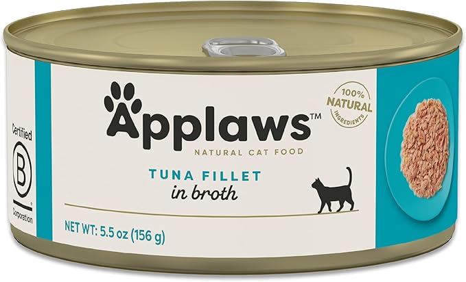 Applaws Natural Wet Cat Food in Broth, Limited Ingredient Canned Wet Cat Food, No Additives, Made with Natural Ingredients, Tuna Fillet Broth (6 x 5.5oz Cans)