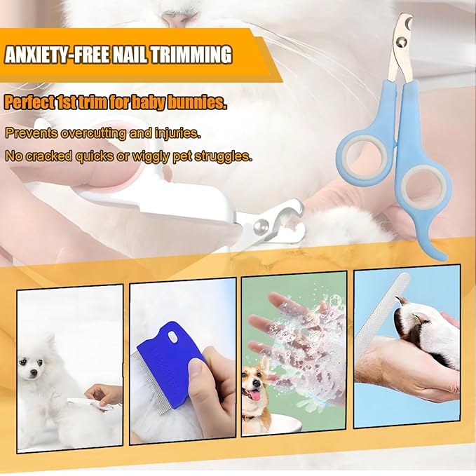 Rabbit Grooming Kit β Bunny Grooming Kit with Shedding Brush, Nail Clippers & Comb β Small Animal Grooming Supplies for Rabbits, Guinea Pigs, Hamsters, Ferrets - Small Pet Shedding & Care (Blue)