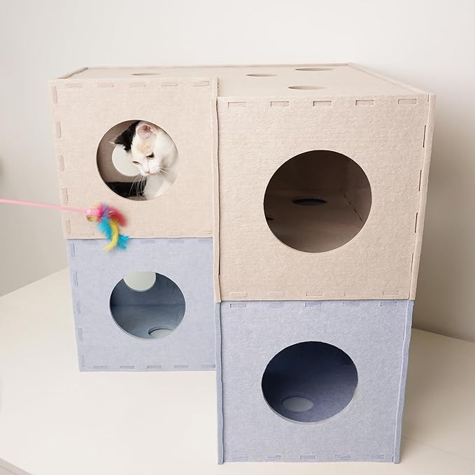 PETKARAY Cat Tunnel, Original Cat Hideaway Cave for Indoor Cats, Large Kitten Play Tubes and Tunnels, Soft Felt Cat Toy with Interactive Peek Hole