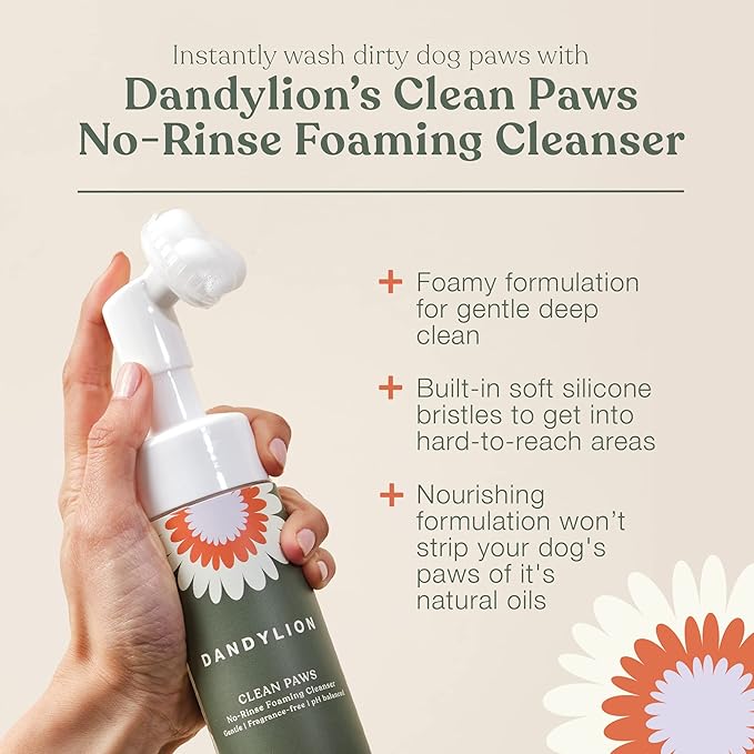 Dandylion Clean Paws Value Set – No‑Rinse Foaming Paw Cleaner with Built‑in Brush + 10 fl oz Refill