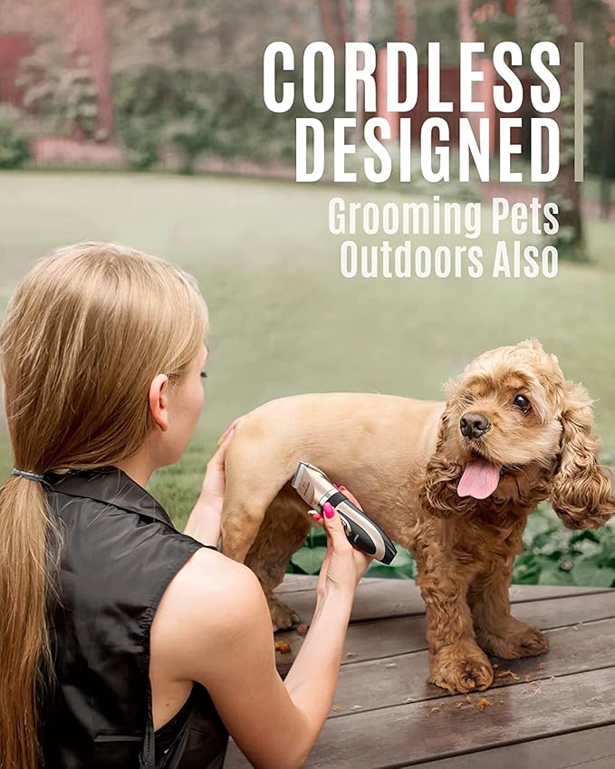 oneisall Dog Clipper Low Noise, Dog Grooming Kit with Rechargeable, Dog Shaver Cordless Electric Quiet Hair Clipper Set for Dog Cats Pets(Gold)