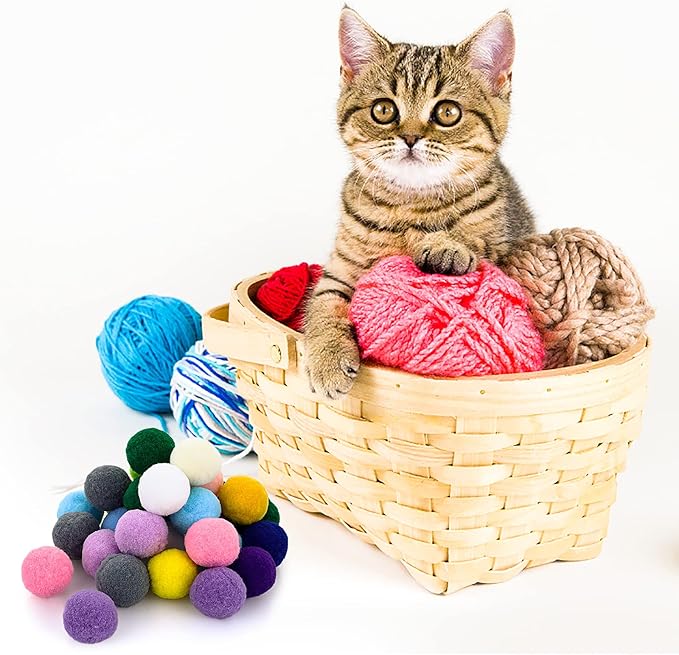 Molain Large Cat Toy Balls, Soft Cat Balls 1Inch Kitten Pom poms Ball Cat Play Toy (50 Pcs)