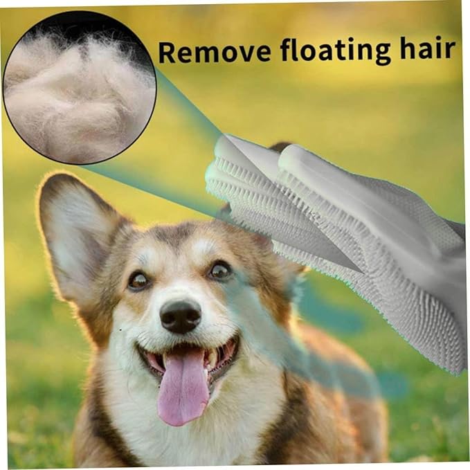 Dog Washing Gloves, Pet Grooming Gloves with Soft Brushes, Bathing and Massaging for Dogs and Cats, Silicone Heat Resistant Cleaning Gloves with High-Density Teeth (Gray)