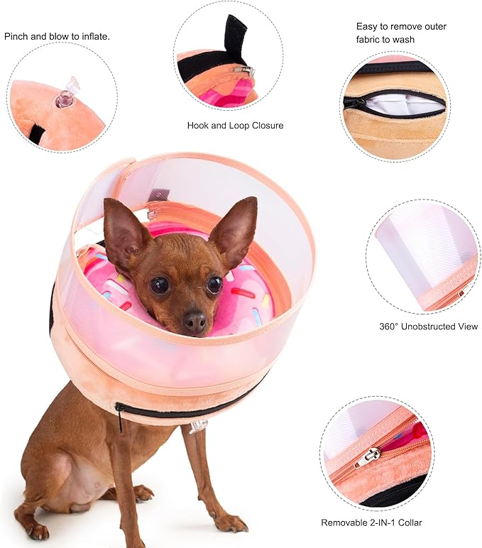 Inflatable Dog Cone Collar with Enhanced Anti-Licking, Soft Neck Donut for Dogs Cats, Recovery Pet Cone Collar After Surgery for Large Medium Small Dogs (Donut Pink2, Small)