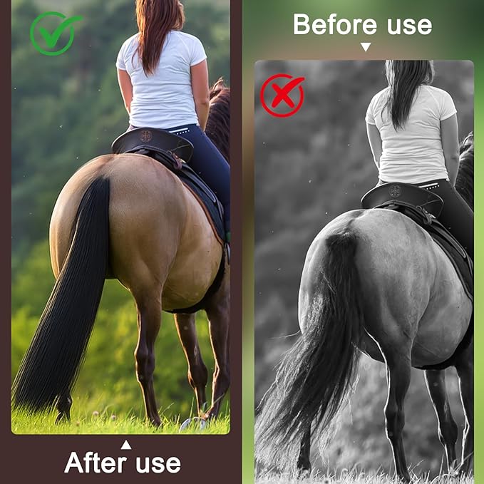 Zeyune 3 Pcs Horse Tail Extensions Set with Braided Horsehair Loop Include Ponytail Comb and Storage Bag, Natural Black for Equestrian Competitions, Horse Shows, Daily Grooming(28-30inch,3/8 lb)