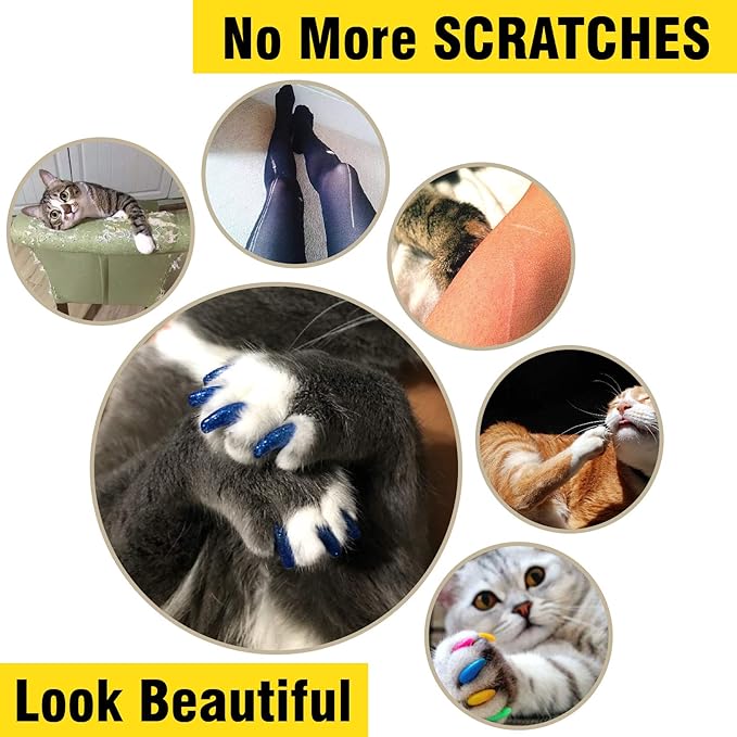 zetpo 100 pcs Cat Nail Caps | Cat Claw Covers | with Adhesives and Applicators (S, Turquoise, Sky Blue, Purple, Rose, Orange Peel)