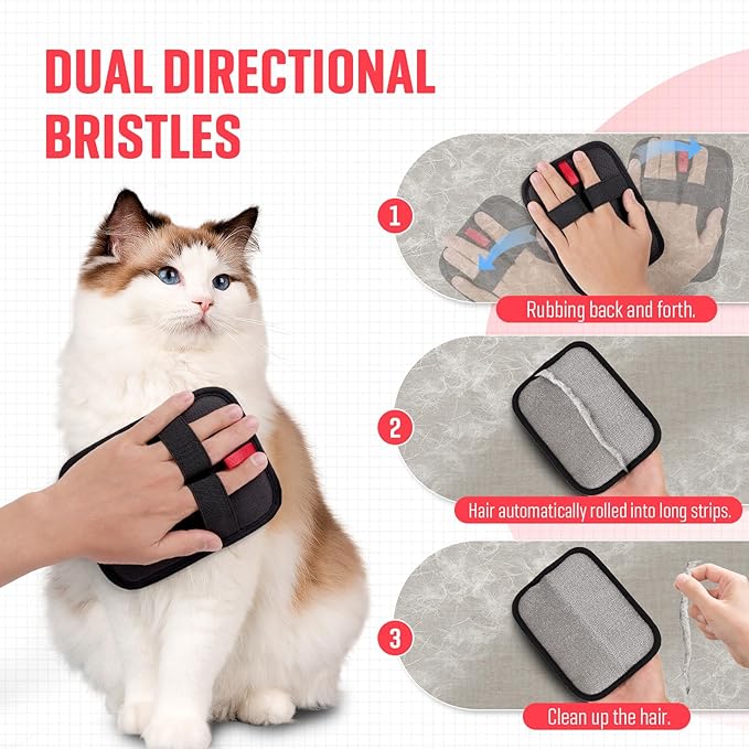 Pet Hair Remover, Electrostatic Pet Hair Removal Gloves, Reusable Cat & Dog Hair Remover for Couch, Furniture, Carpet, Curtain, Upgraded Animal Fur Removal Tool, Cat Grooming Gloves-2 PCS