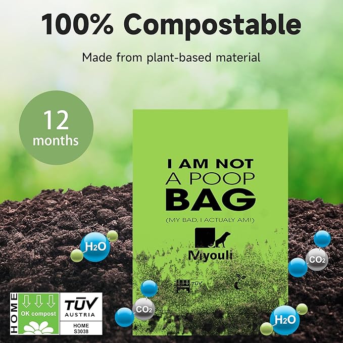 Certified Compostable Poop Bags for Dogs, 240 Poop Bags (16 Rolls), Landfill Friendly, Leak Proof Unscented Easy Open Poop Waste Bag(Green)