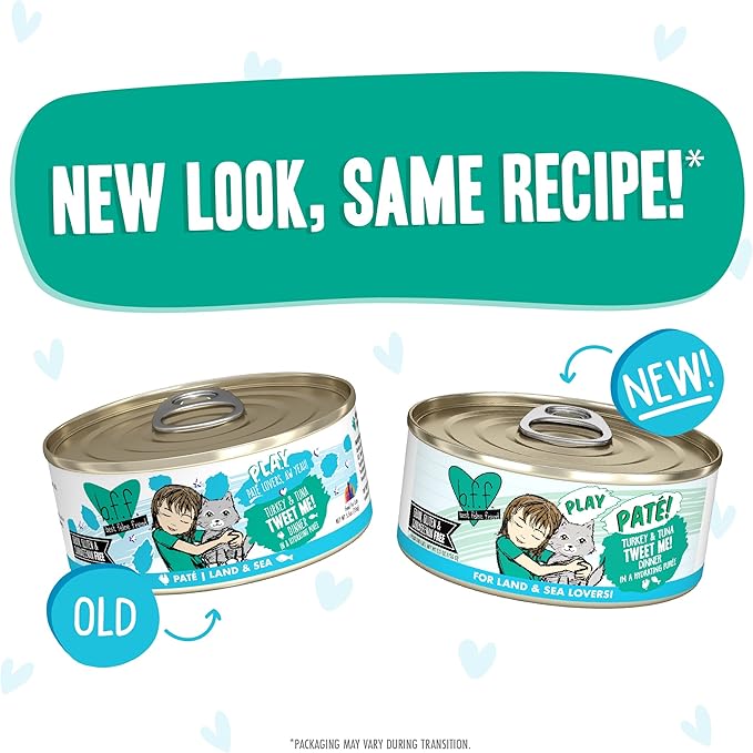 Weruva B.F.F. Play - Best Feline Friend Paté Lovers, Aw Yeah!, Turkey & Tuna Tweet Me! with Turkey & Tuna, 5.5oz Can (Pack of 8)