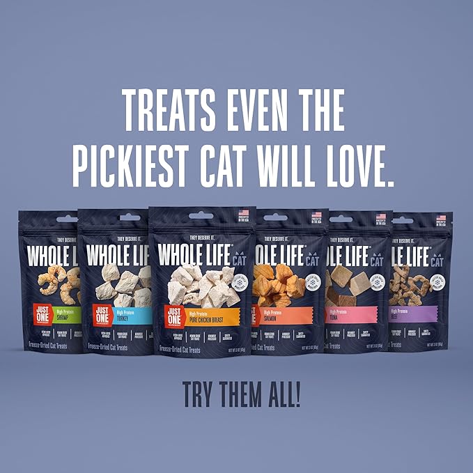 Whole Life Cat Just One Tuna Freeze Dried Cat Treats - Human Grade High Protein Food, Healthy Training Snacks, Freeze Dried Tuna Food Toppers, USA Made Natural Treats - 7.5 oz (Pack of 1)