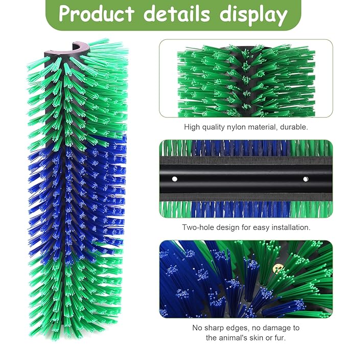 Livestock Scratching Brush, 17.5 x 7.8 Inch Goat Brushes for Grooming, Horse Brushes for Shedding, Livestock Brush with 4 Screws Great for Horse, Elk, Cattle, Pig, Sheep(Green)