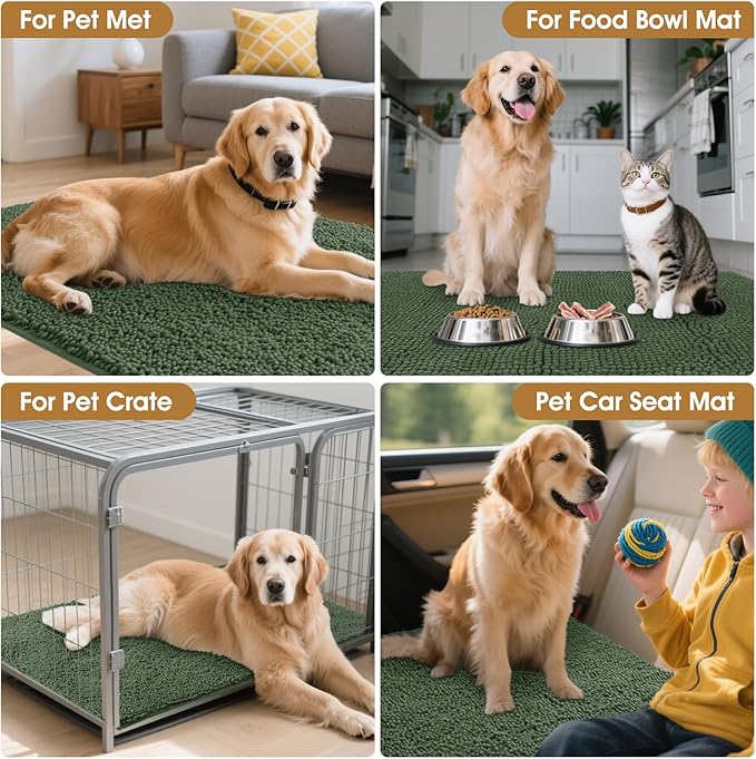 IM HOME Extra Large 71" x 25" Olive Dog Door Mats for Muddy Paws, Chenille Absorbent Dog Mat, Non Slip Heavy Mud Mat for Dogs, Soft Pet Bed Mat for Entryway, Mud Paws, Inside Floor