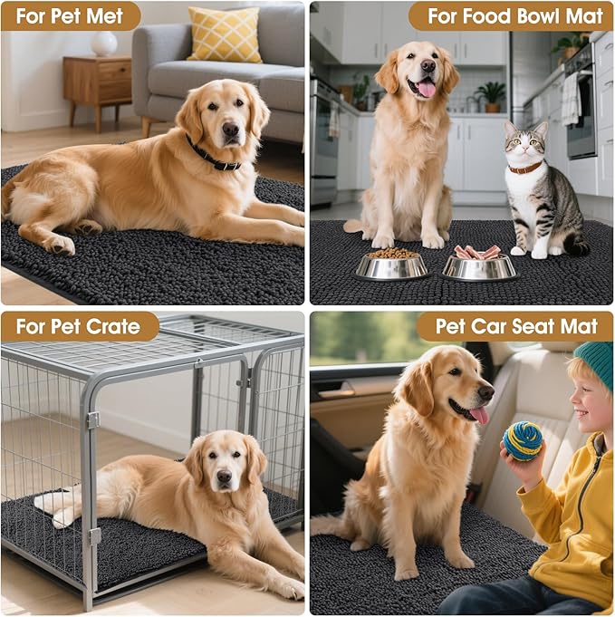 IM HOME Extra Large 71" x 25" Dark Grey Dog Door Mats for Muddy Paws, Chenille Absorbent Dog Mat, Non Slip Heavy Mud Mat for Dogs, Soft Pet Bed Mat for Entryway, Mud Paws, Inside Floor