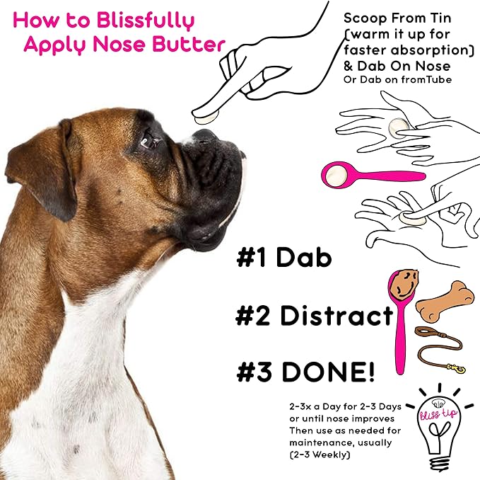 The Blissful Dog White Boxer Nose Butter for Dry, Cracked Skin, Lick-Safe Dog Nose Balm with Moisturizing Shea Butter, Almond, Olive, and Essential Oils, Pet Supplies, Uncented, 1 oz.