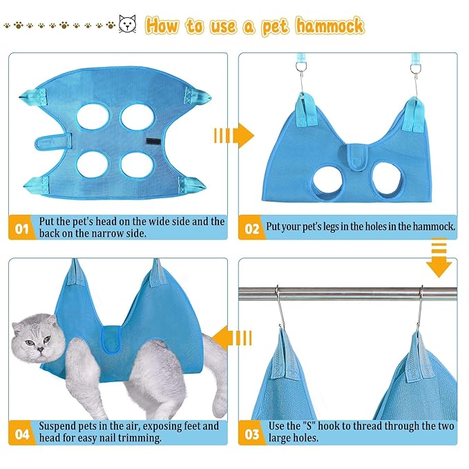 JIURUN Cat Grooming Hammock for Nail Trimming, Pet Grooming Hammock(XS),Trimmer, Nail File, Pet Comb,for Cats Dogs LED Collar Light Rechargeable and Bat Costume Wings