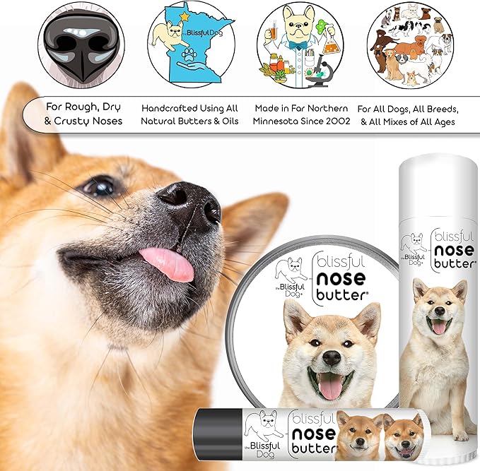 The Blissful Dog Shiba Inu Nose Butter for Dry, Cracked Skin, Lick-Safe Dog Nose Balm with Moisturizing Shea Butter, Almond, Olive, and Essential Oils, Pet Supplies, Uncented, 4 oz.