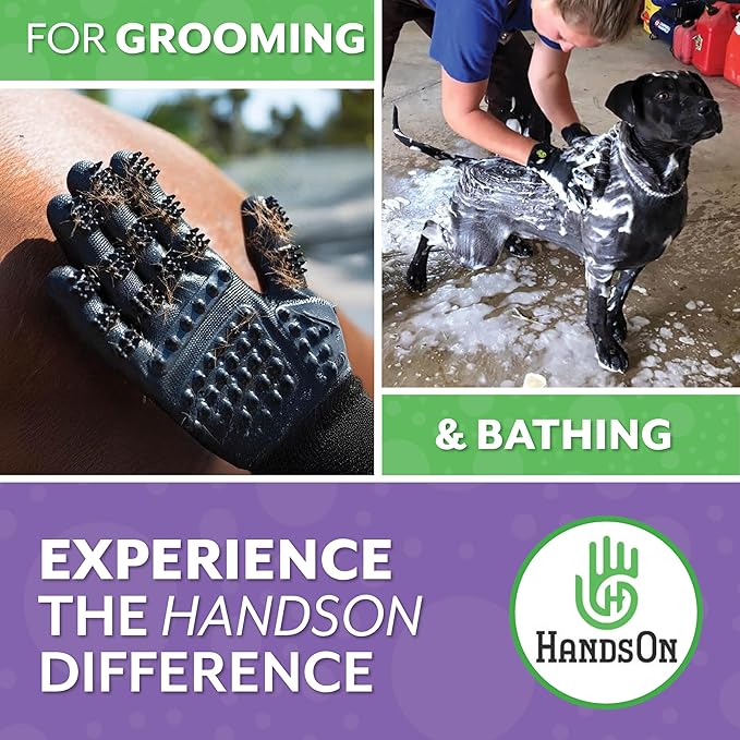 H HANDSON Pet Grooming Gloves - Patented #1 Ranked, Award Winning Shedding, Bathing, & Hair Remover Gloves - Gentle Brush for Cats, Dogs, and Horses (Blue, X-Large)