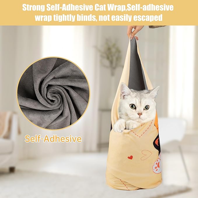Cat Grooming Wrap,Anti-Escape Cat Wrap for Grooming,Self-Adherent Soft Cat Blanket to Wrap,Clip Nails, Anti-Bite, Anti-Scratch,Cat Calming Wrap,Cat Burrito Wrap,Swaddle Wrap Pet Tool Large Size