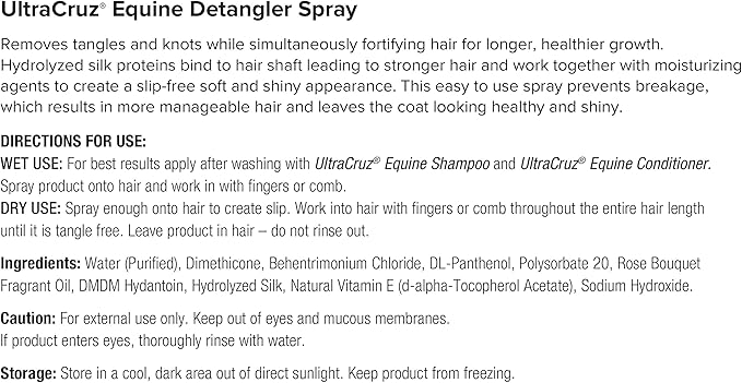 UltraCruz Equine Foaming Horse Shampoo, Conditioner Bundle, 32 oz Each with 16 oz Detangler