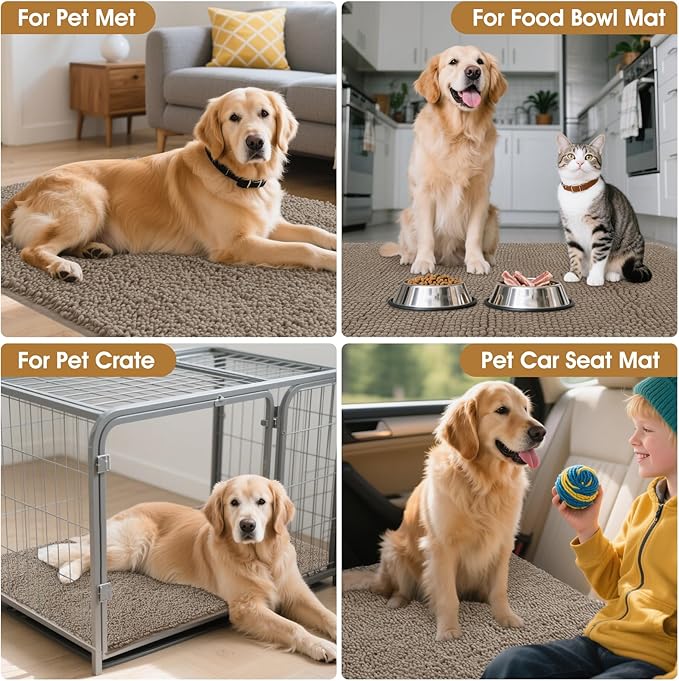 IM HOME Extra Large 60" x 36" Beige Dog Door Mats for Muddy Paws, Chenille Absorbent Dog Mat, Non Slip Heavy Mud Mat for Dogs, Soft Pet Bed Mat for Entryway, Mud Paws, Inside Floor