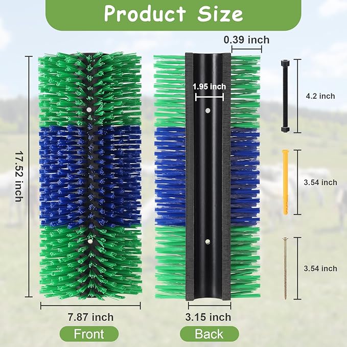 Livestock Scratching Brush, 17.5 x 7.8 Inch Goat Brushes for Grooming, Horse Brushes for Shedding, Livestock Brush with 4 Screws Great for Horse, Elk, Cattle, Pig, Sheep(Green)