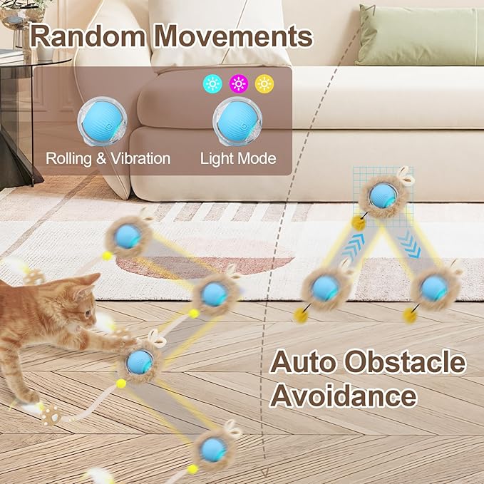 Interactive Cat Toys, Smart Rolling Ball in Play Mat, Automatic Speedy Moving Ball for Indoor Exercise, Motion Activated Pet Balls for Hide and Seek Mouse Catching Game (Blue)