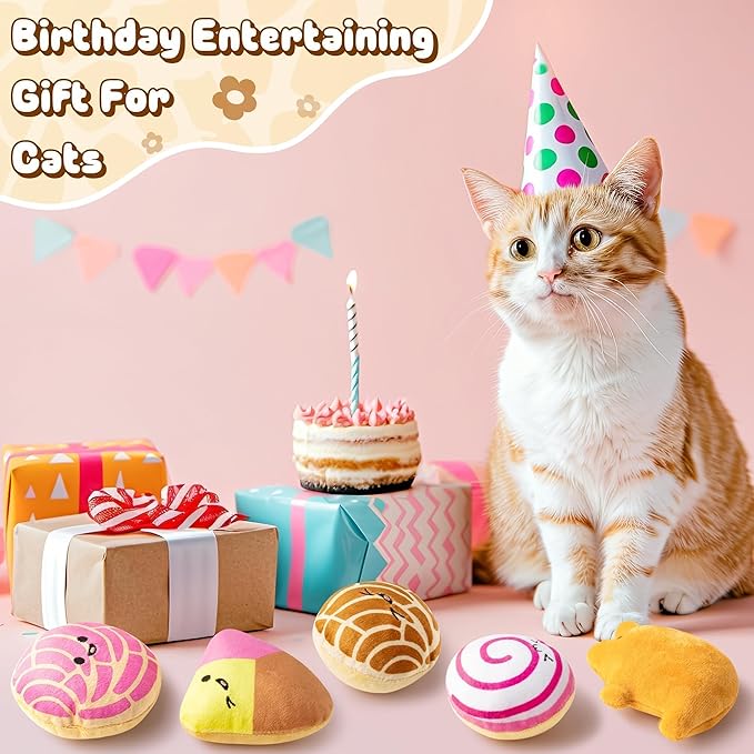 L1rabe Mexican Catnip Stuffed Toys - Hispanic Heritage Month 5Pcs Concha Cafecito Pan Dulce Funny Cat Toys for Cat Lovers Indoor Kitten Chew Bite Kick Non-Toxic Pet Supplies Kitten Birthday Presents