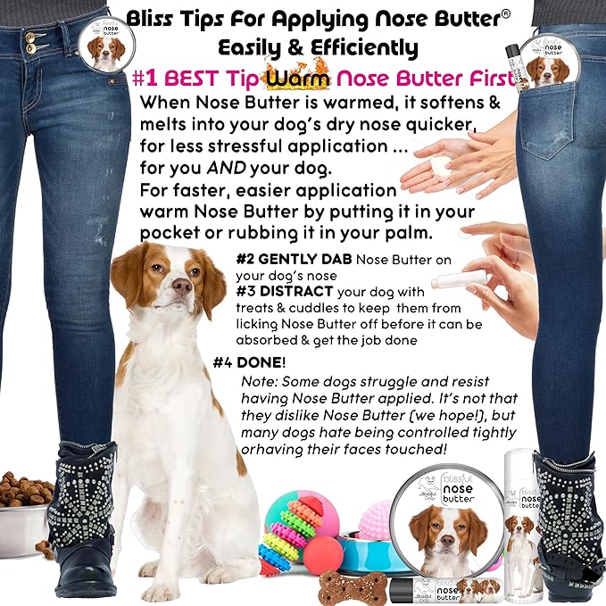 The Blissful Dog Brittany Spaniel Nose Butter for Dry, Cracked Skin, Lick-Safe Dog Nose Balm with Moisturizing Shea Butter, Almond, Olive, and Essential Oils, Pet Supplies, Uncented, 8 oz.