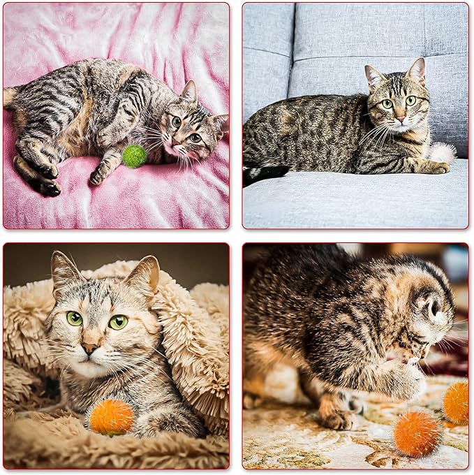 VAPKER 30 Pcs Cat Ball Toys Sparkle Balls Extra Large 2 Inch Cat's Favorite Chase Glitter Ball Glitter Tinsel Pom Poms Balls Green Color