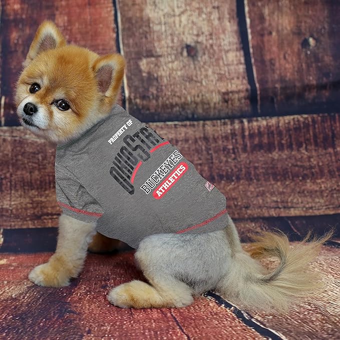 Pets First Collegiate OHIO STATE BUCKEYES Dog T-Shirt, Medium. - Licensed Shirt for Pets Team Colored with Team Logos.- Premium Stretchable Materials for the Comfrot of your Dog & Cat.