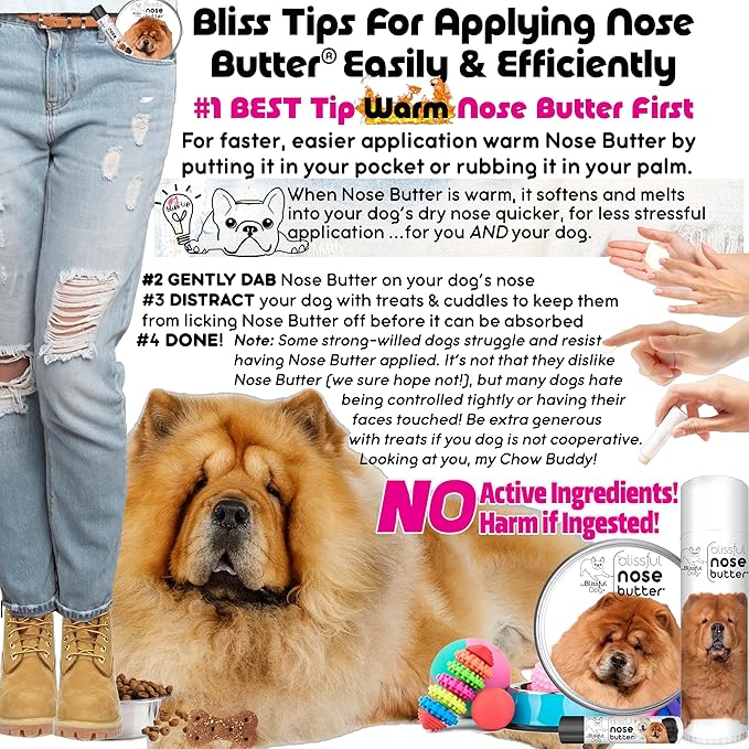 The Blissful Dog Chow Nose Butter for Dry, Cracked Skin, Lick-Safe Dog Nose Balm with Moisturizing Shea Butter, Almond, Olive, and Essential Oils, Pet Supplies, Uncented, 4 oz.