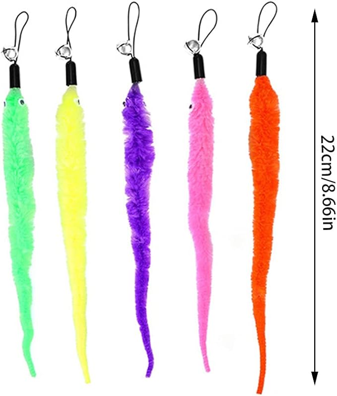 24 PCS Cat Worm Toy Refills Cat Wand Toy Replacement Interactive Wand Accessories Feather Worm Teaser Refills Attachment